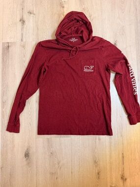 Vineyard Vines Maroon Long Sleeve Hoodie Pocket Tee - Size [S] - Whale Logo